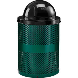 Global Industrial Outdoor Perforated Steel Trash Can With Dome Lid 36 Gallon Green