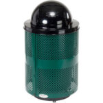 Global Industrial™ Outdoor Perforated Steel Trash Can With Dome Lid & Base 36 Gallon Green