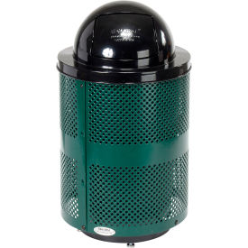Global Industrial Outdoor Perforated Steel Trash Can With Dome Lid & Base 36 Gallon Green