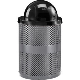 Global Industrial Outdoor Perforated Steel Trash Can With Dome Lid 36 Gallon Gray