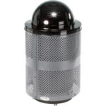 Global Industrial™ Outdoor Perforated Steel Trash Can With Dome Lid & Base 36 Gallon Gray