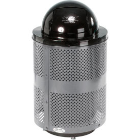 Global Industrial Outdoor Perforated Steel Trash Can With Dome Lid & Base 36 Gallon Gray