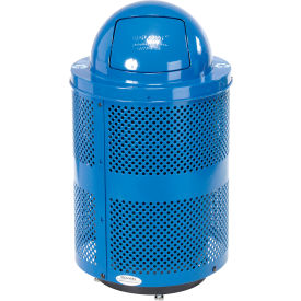 Global Industrial™ Outdoor Perforated Steel Recycling Can With Dome Lid & Base 36 Gallon Blue