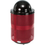 Global Industrial™ Outdoor Perforated Steel Trash Can With Dome Lid & Base 36 Gallon Red