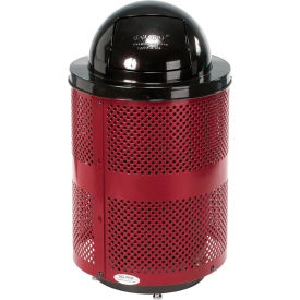 Global Industrial Outdoor Perforated Steel Trash Can With Dome Lid & Base 36 Gallon Red