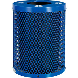 Global Industrial™ Outdoor Diamond Steel Recycling Can w/Flat Lid 36 Gallon Blue