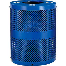 Global Industrial™ Outdoor Perforated Steel Recycling Can w/Flat Lid 36 Gallon Blue