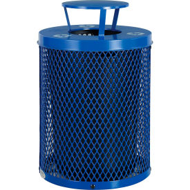 Global Industrial Outdoor Diamond Steel Recycling Can w/Rain Bonnet Lid 36 Gallon Blue