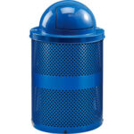 Global Industrial™ Outdoor Perforated Steel Recycling Can w/Dome Lid 36 Gallon Blue
