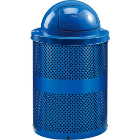 Global Industrial™ Outdoor Perforated Steel Recycling Can w/Dome Lid 36 Gallon Blue