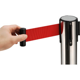 Global Industrial Retractable Belt Barrier 39"" Stainless Steel Post 6-1/2' Red Belt