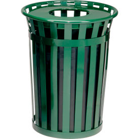 Global Industrial™ Outdoor Slatted Steel Trash Can With Flat Lid & Liner 24 Gallon Green