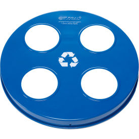 Global Industrial Steel Multi-Stream Lid For 36 Gallon Trash Can Blue w/ Recycle Logos