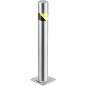 Global Industrial Surface Mount Stainless Steel Bollard W/Hazard Tape 4.5''D x 36''H