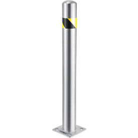 Global Industrial™ Surface Mount Stainless Steel Bollard W/Hazard Tape 4.5''D x 42''H