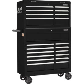Global Industrial™ 42-3/8"" x 18"" x 60-7/8"" 21 Drawer Black Roller Tool Cabinet & Chest Combo