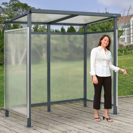 Global Industrial™ Bus Smoking Shelter Flat Roof W/ Three Sided Open Front 6'5""Wx3'8""Dx7'H Gray
