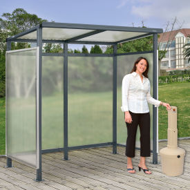 Global Industrial™ Bus Smoking Shelter Flat Roof 3-Side Beige 5 Gal. Ashtray 6'5"" x3'8"" x7'