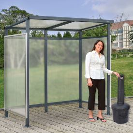Global Industrial Bus Smoking Shelter Flat Roof Open Front W/Blk 5 Gal.Ashtray 6'5""x3'8""x7'
