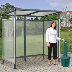 Global Industrial™ Bus Smoking Shelter Flat Roof 3-Side Green 5 Gal. Ashtray 6'5"" x3'8"" x7'
