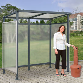 Global Industrial™ Bus Smoking Shelter Flat Roof 3-Side Open Front W/5 Gal.Ashtray 6'5""x3'8""x7'