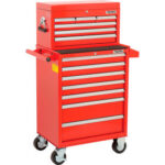 Global Industrial™ 26-3/8 x 18-1/8"" x 52-9/16"" 13 Drawer Red Roller Cabinet & Chest Combo