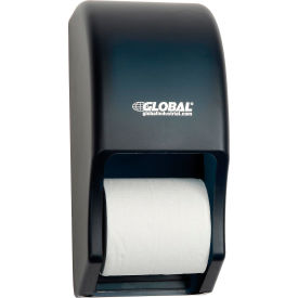 Global Industrial Plastic Standard Double Toilet Tissue Dispenser Two 5-1/4"" Rolls Gray