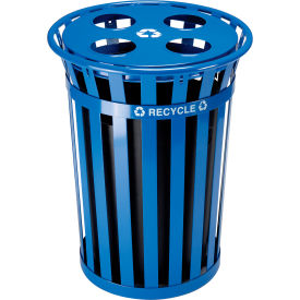 Global Industrial™ Outdoor Steel Slatted Recycling Can With Multi-Stream Lid 36 Gallon Blue