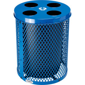 Global Industrial Outdoor Steel Diamond Recycling Can With Multi-Stream Lid 36 Gallon Blue