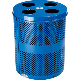 Global Industrial™ Outdoor Perforated Steel Recycling Can W/Multi-Stream Lid 36 Gallon Blue