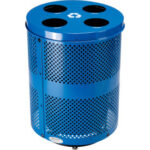 Global Industrial™ Deluxe Outdoor Perforated Steel Recycling Can W/Multi-Stream Lid36 GalBlue