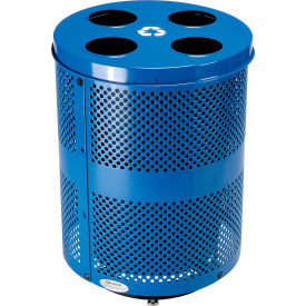 Global Industrial™ Deluxe Outdoor Perforated Steel Recycling Can W/Multi-Stream Lid36 GalBlue