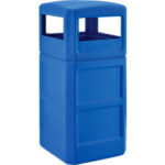 Global Industrial™ Square Plastic Waste Receptacle With Dome Lid 42 Gallon Blue