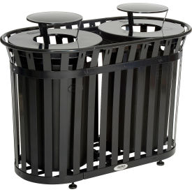 Global Industrial™ Outdoor Slatted Steel Trash Can With Rain Bonnet Lid 72 Gallon Black