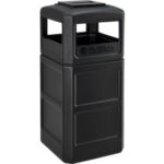 Global Industrial™ Square Plastic Waste Receptacle With Ashtray Lid 42 Gallon Black