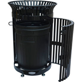 Global Industrial™ Outdoor Extra Heavy-Duty Slatted Steel Trash Can w/Door 36 Gal 42""H Black