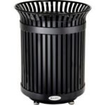 Global Industrial™ Outdoor Extra Heavy-Duty Slatted Steel Trash Can 36 Gallon 34""H Black