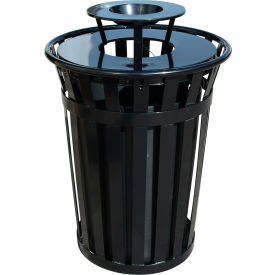 Global Industrial™ Outdoor Slatted Steel Trash Can w/ Ashtray Lid 36 Gallon Black