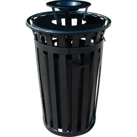 Global Industrial Outdoor Slatted Steel Trash Can w/ Ashtray Lid & Access Door 36 Gal. Black