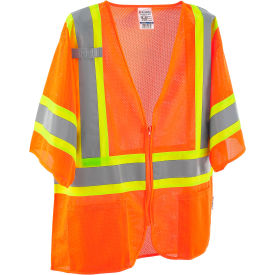 Global Industrial™ Class 3 Hi-Vis Safety Vest 4 Pockets Two-Tone Mesh Orange 2XL/3XL