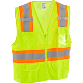 Global Industrial™ Class 2 Hi-Vis Safety Vest 6 Pockets Two-Tone Mesh Lime S/M