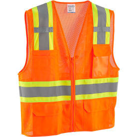 Global Industrial™ Class 2 Hi-Vis Safety Vest 6 Pockets Two-Tone Mesh Orange 2XL/3XL