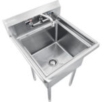 Global Industrial™ Stainless Steel Utility Sink W/Faucet & 8"" Backsplash 18""x18""x12"" Deep