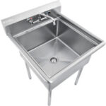 Global Industrial™ Stainless Steel Utility Sink W/Faucet & 8"" Backsplash 24""x24""x12"" Deep