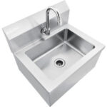 Global Industrial™ Stainless Steel Hands Free Wall Mount Sink W/Faucet 14""x10""x5"" Deep