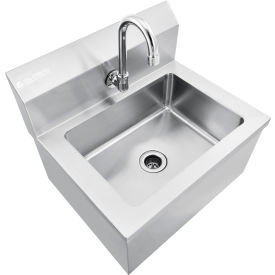 Global Industrial™ Stainless Steel Hands Free Wall Mount Sink W/Faucet 14""x10""x5"" Deep