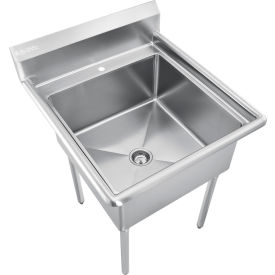 Global Industrial Stainless Steel Utility Sink W/8"" Backsplash 24""x24""x12"" Deep