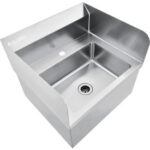 Global Industrial™ Stainless Steel Hands Free Wall Mount Sink W/Splash Guards 14""x10""x5"" Deep