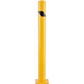 Global Industrial Steel Safety Bollard W/Black Hazard Tape 4.5""D x 48''H