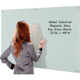 Global Industrial™ Magnetic Glass Whiteboard 72""W x 48""H